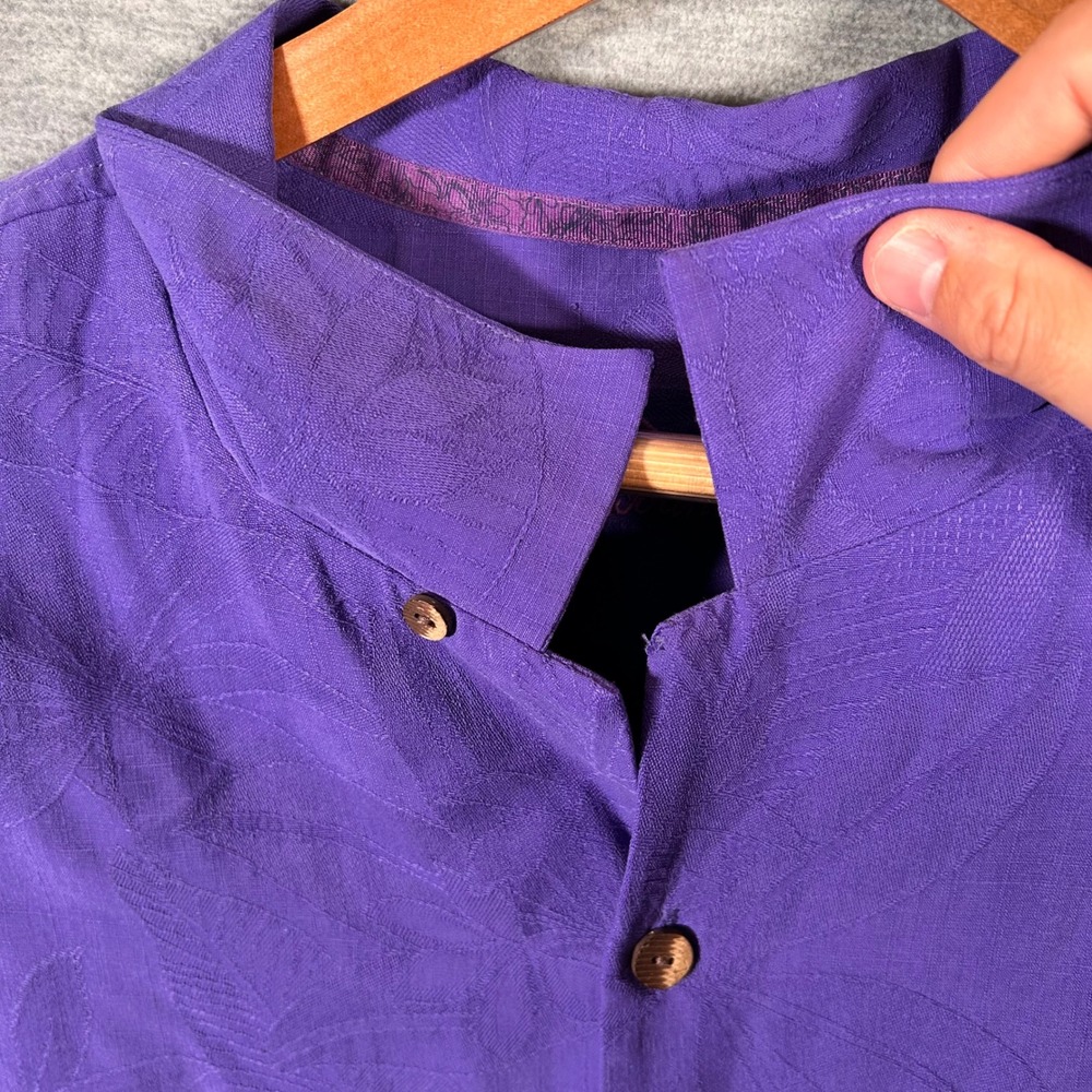 Tommy Bahama Shirt Mens XXL Purple Camp Silk Floral Jacquard Button Up Summer - Picture 10 of 10